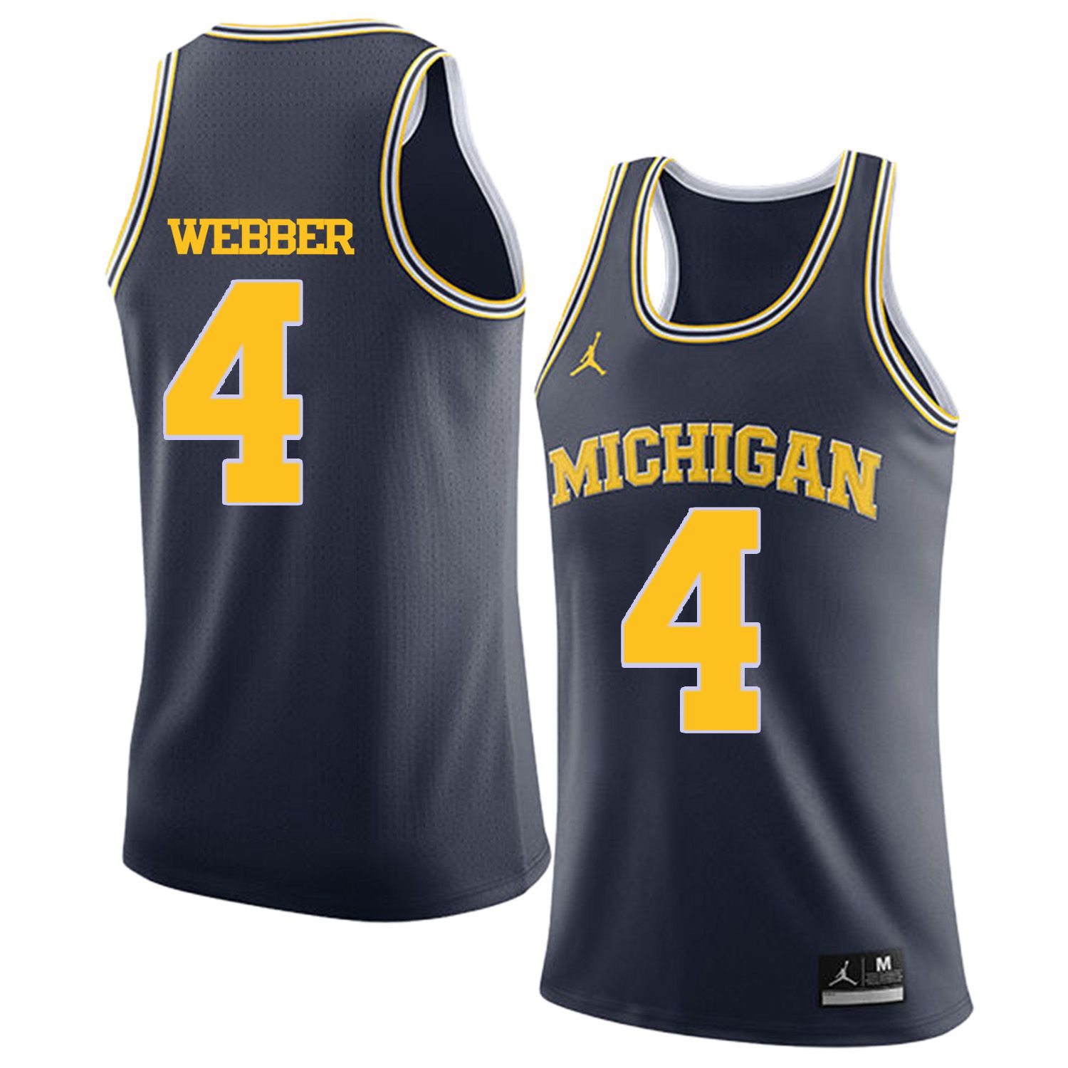 Men Jordan University of Michigan Basketball Navy #4 Webber Customized NCAA Jerseys->customized ncaa jersey->Custom Jersey